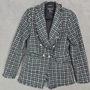 Rachel Zoe Tartan Blazer Double Breast Emerald Green Black Plaid Size S